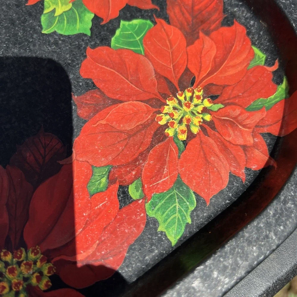 Vintage 1995 Potpourri Designs Christmas Poinsettia Serving Tray Tin 13.5x19.75